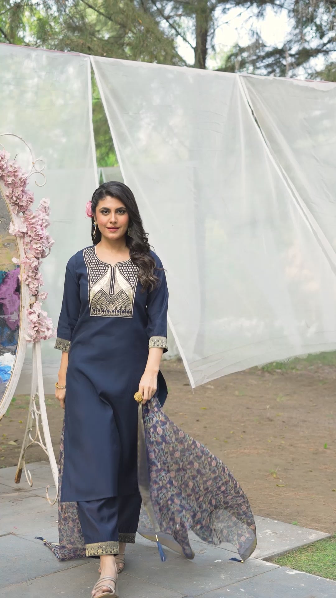 Blue Gottapati Work Silk Kurta Set